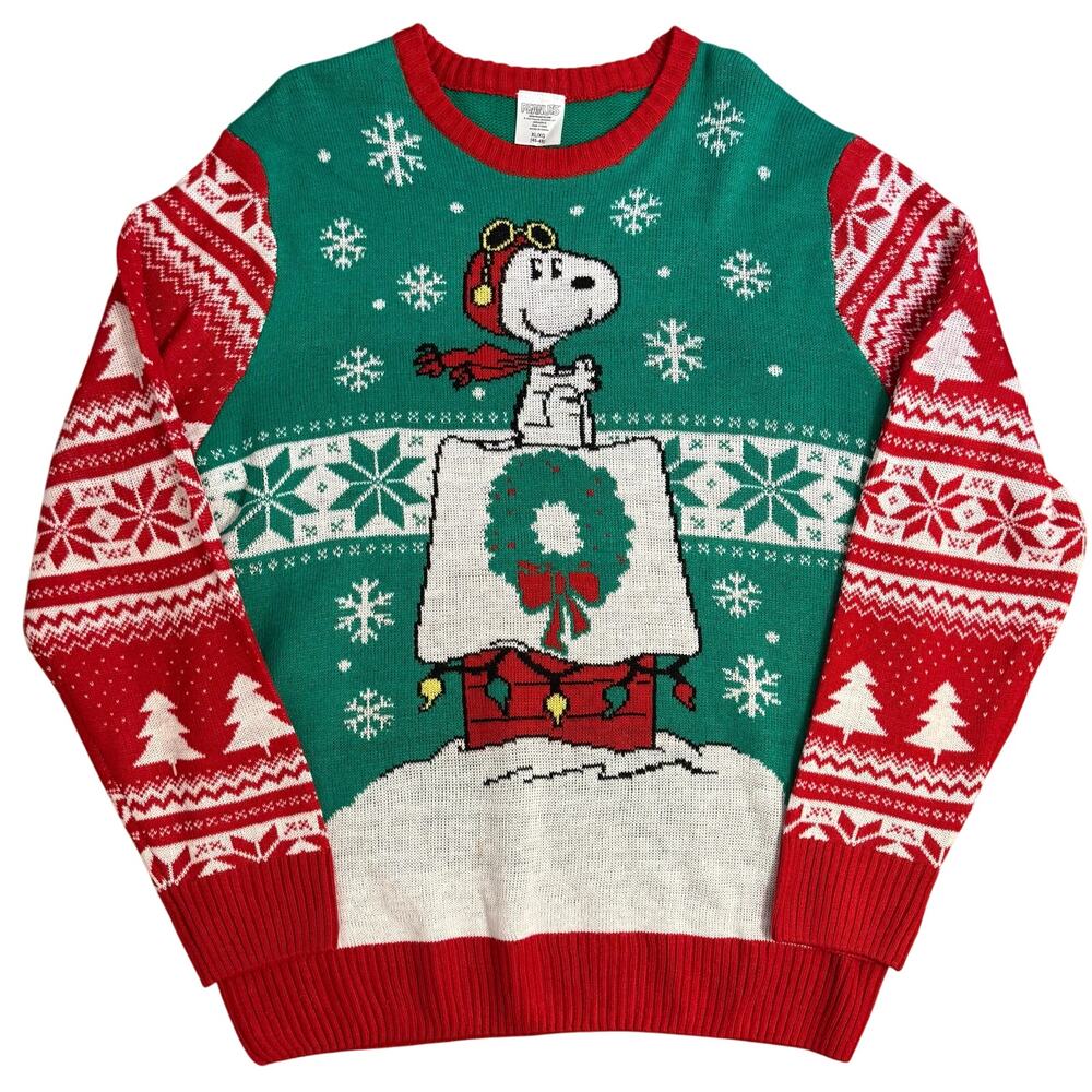 Snoopy Ugly Christmas Sweater Red Baron Dog House Peanuts Holiday Unisex XL